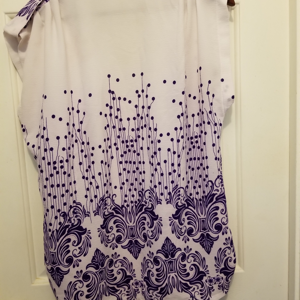 Unk Women's White and Purple Patterned Top - Picture 2 of 3